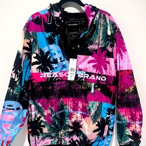 Reason Brand Windbreaker Anorak Lost in Paradise design Mens XL NWT
